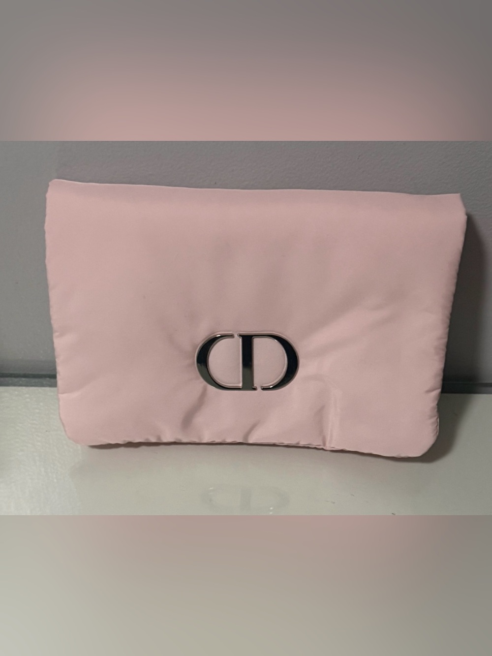 Dior Pale Pink CD Logo Pouch with Silver Emblem